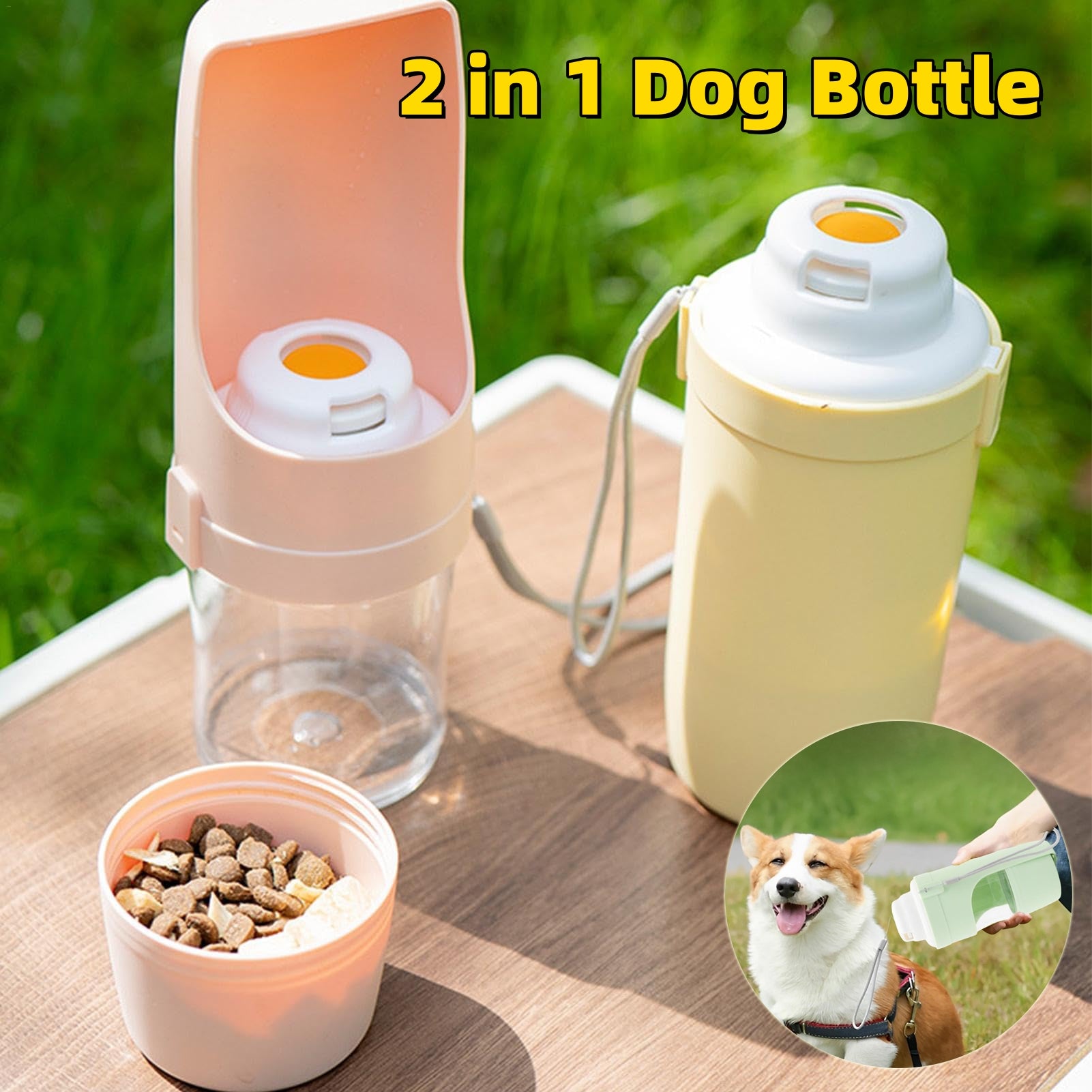 2-in-1 Travel Dog Water Bottle & Food Feeder | Portable Leak-Proof Pet Water Dispenser for Outdoor Walking, Hiking & Travel