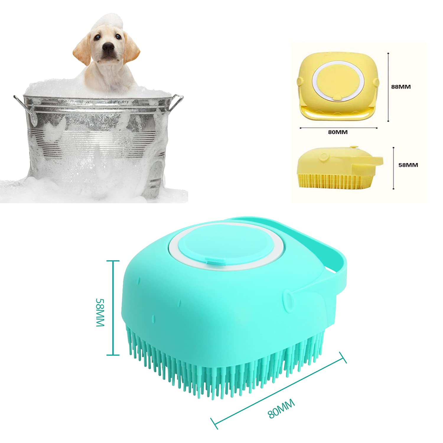 Pet Grooming Brush with Soap Dispenser for Dogs & Cats | Soft Silicone Bath Brush for Long & Short Hair
