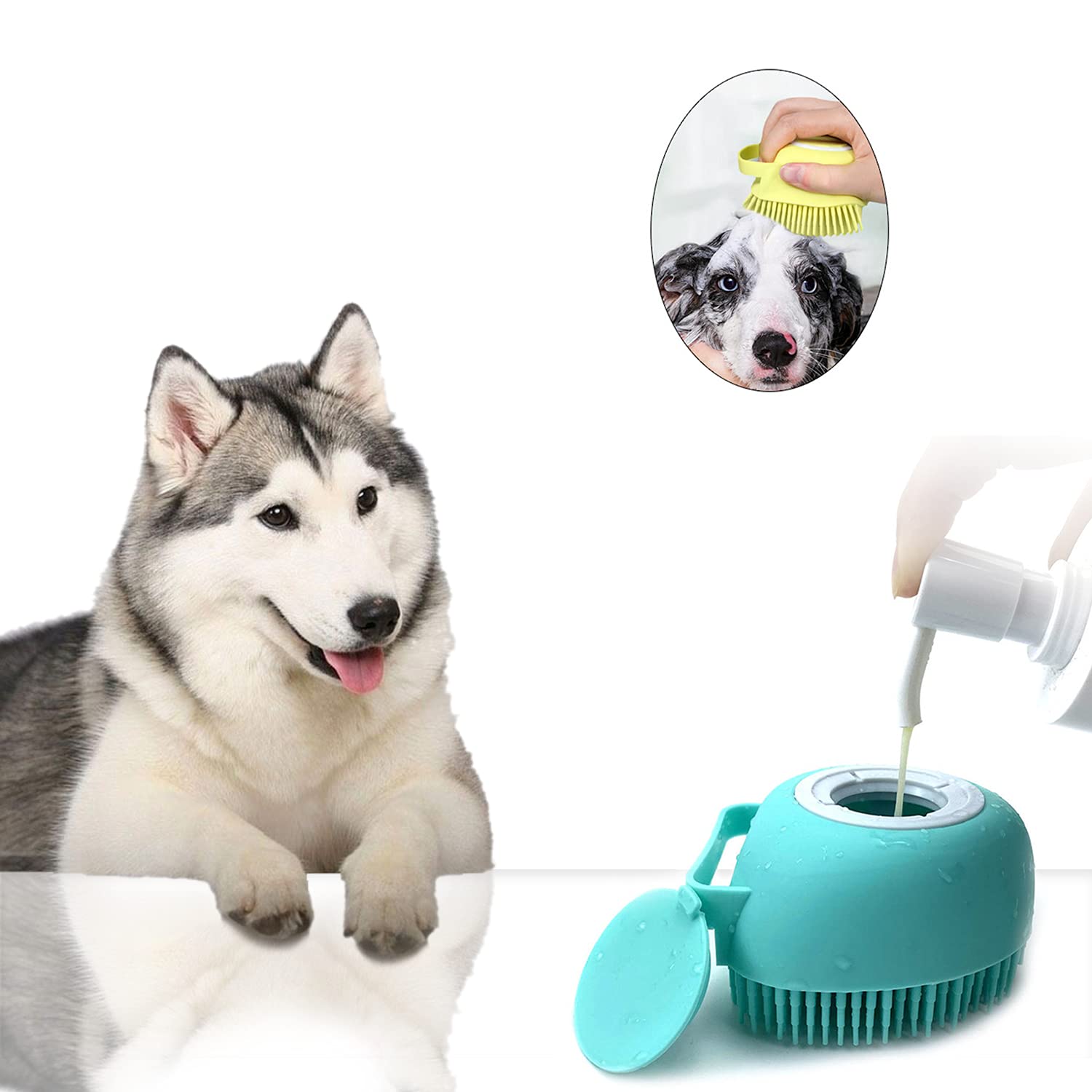 Pet Grooming Brush with Soap Dispenser for Dogs & Cats | Soft Silicone Bath Brush for Long & Short Hair
