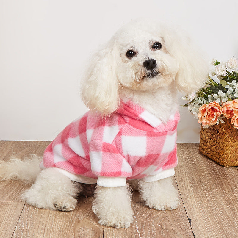 Plaid Warm Dog Hoodie | Anti-Lint Soft Winter Puppy Jacket for Small & Medium Dogs – Cozy Pet Sweater