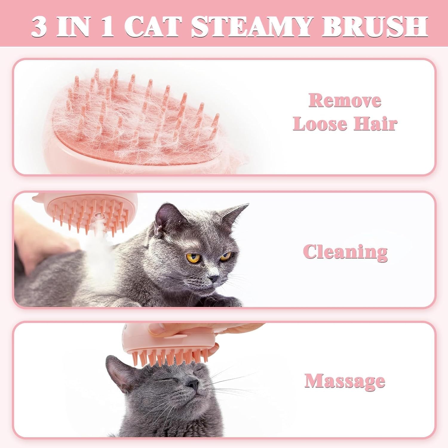 3-in-1 Pet Steam Groom Brush – Rechargeable Self-Cleaning Comb for Dogs & Cats