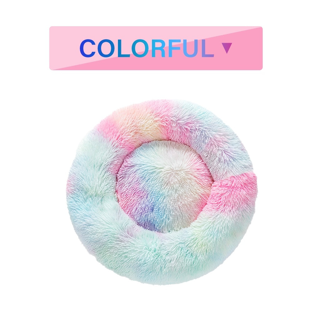 Fluffy Donut Dog Bed | Calming Plush Pet Bed for Dogs & Cats – Warm, Soft & Washable Comfort Bed