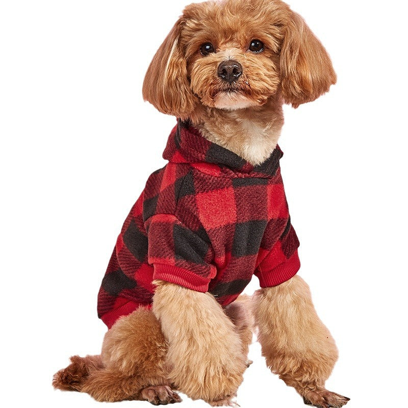 Plaid Warm Dog Hoodie | Anti-Lint Soft Winter Puppy Jacket for Small & Medium Dogs – Cozy Pet Sweater